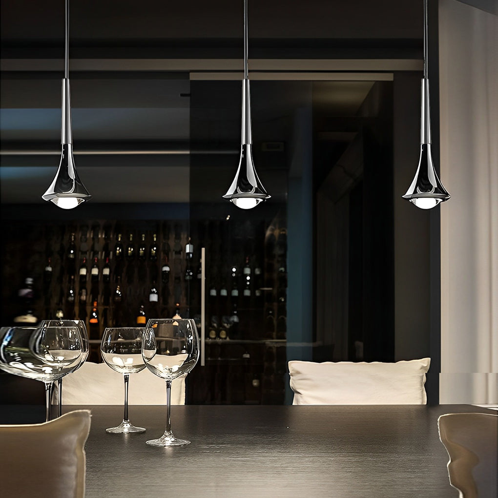 Aureon teardrop pendant light above a bar counter, contemporary pendant lighting for cafe interiors