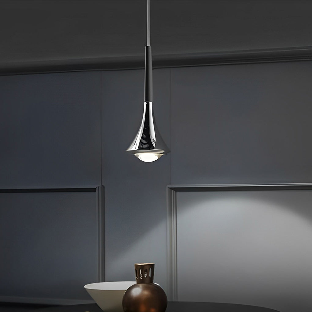 Single Aureon teardrop pendant light in matte black, minimalist modern pendant light