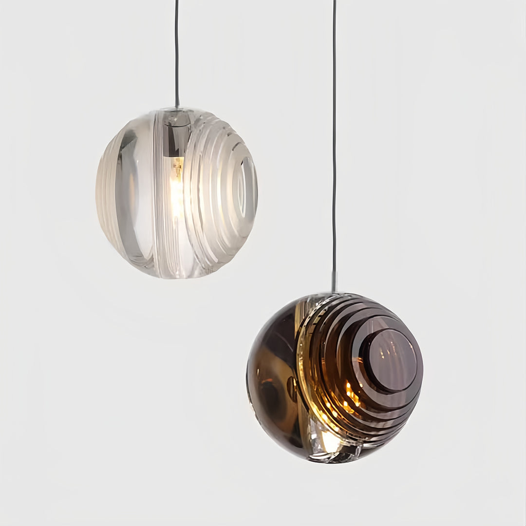 Detailed view of Aureon smoked glass sphere pendant showing intricate glass texture