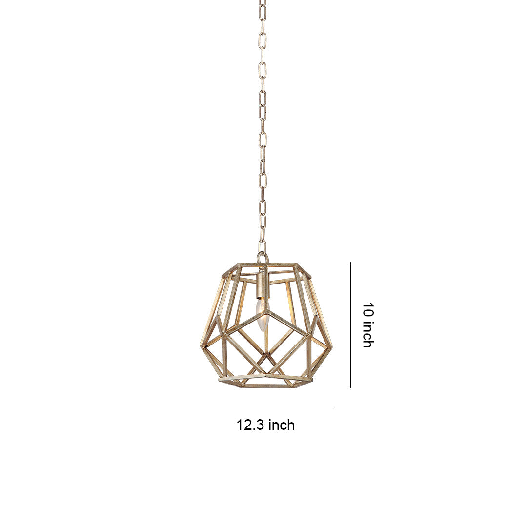 Dimension diagram for Aureon gold pendant light showing 12-inch width and 10-inch height measurements
