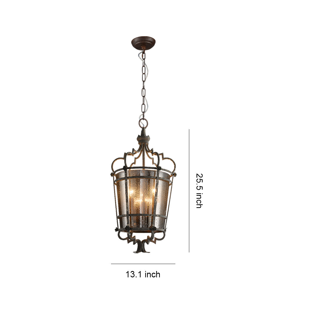 Dimension diagram of 13-inch gothic iron lantern pendant light for high-ceiling foyers and entryways