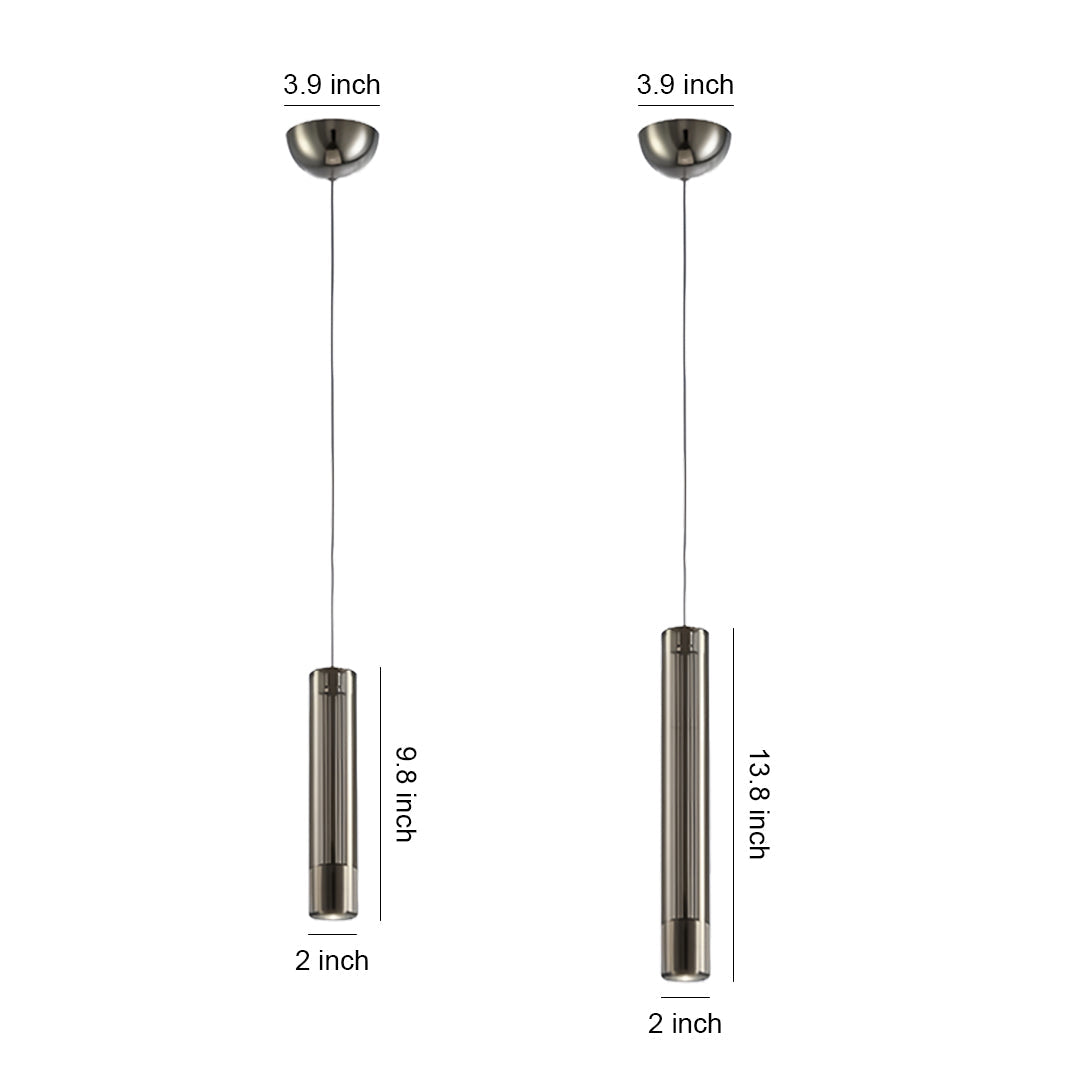 Collection of cylindrical crystal glass pendant lights in a modern interior