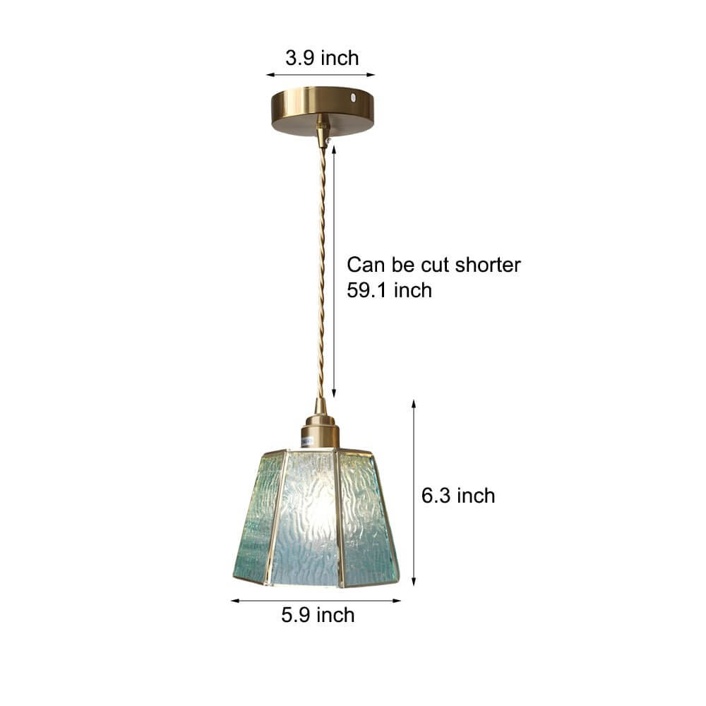 Three Aureon pendant lights in amber, blue and transparent variants displayed side by side
