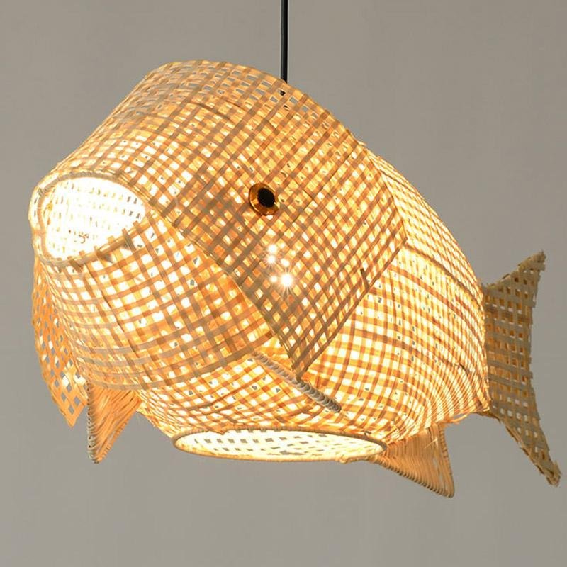 Aureon woven bamboo pendant light in a contemporary open-plan room