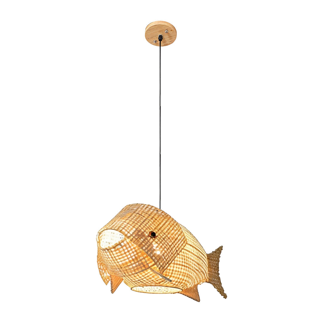 Aureon handwoven bamboo pendant light in a contemporary dining space