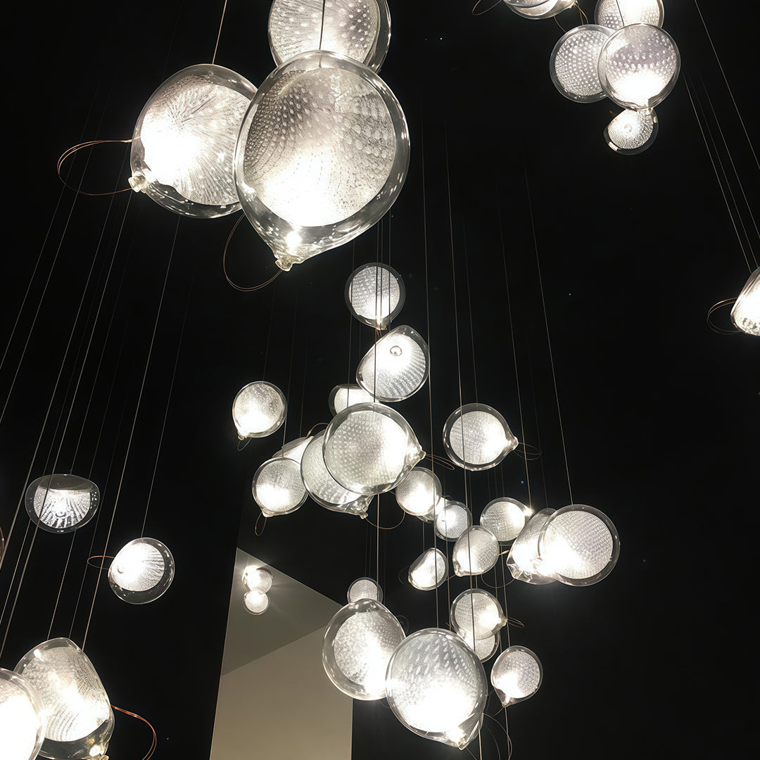 Gallery view of Aureon jellyfish glass pendant light chandelier configuration in a contemporary interior