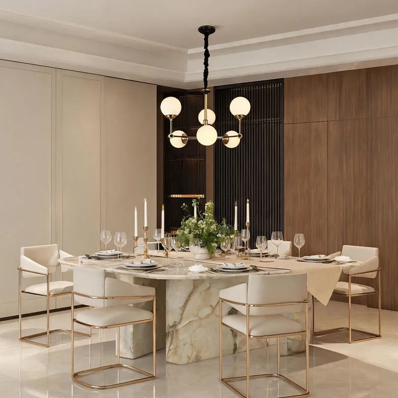 Auréline molecular chandelier above a dining table in a contemporary interior