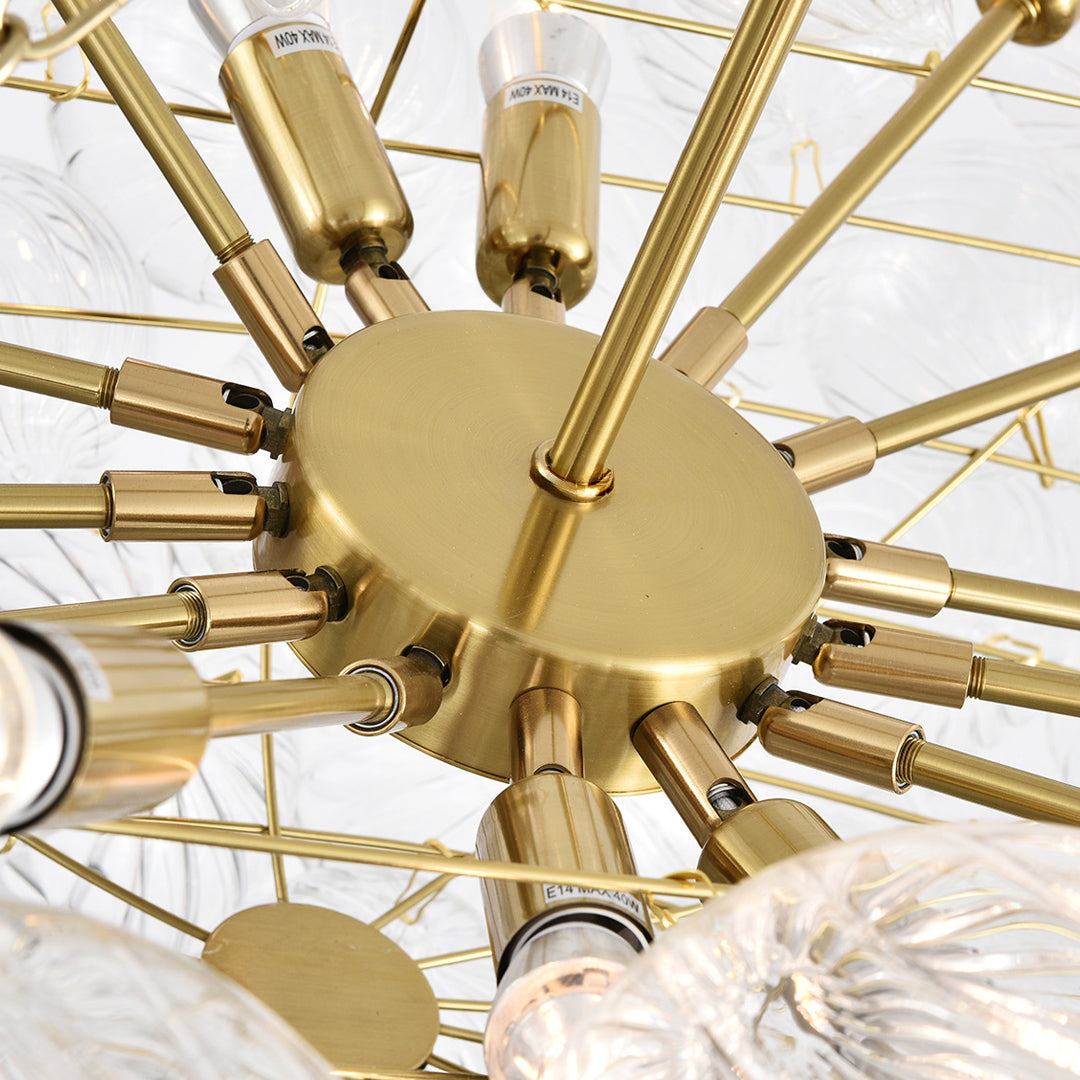 Close-up of Auréline copper-finished brass frame and glass shade fitting