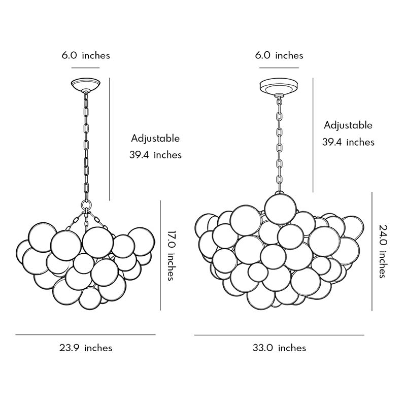 Auréline glass bubble chandelier dimension and size chart diagram