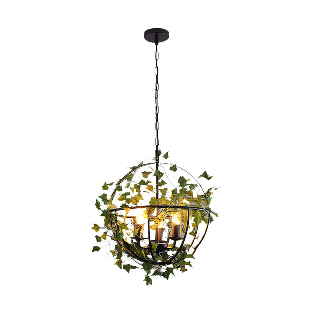 Aureon iron cage hanging light above a cosy reading nook with an armchair