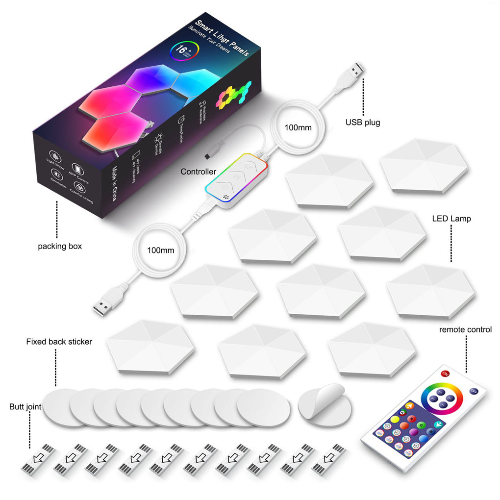 Full accessories set included with the Alure hexagon LED wall light panels