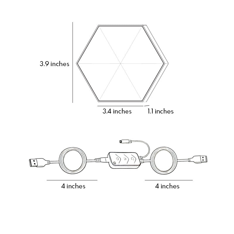 Dimension diagram for the Alure hexagon LED wall light panel