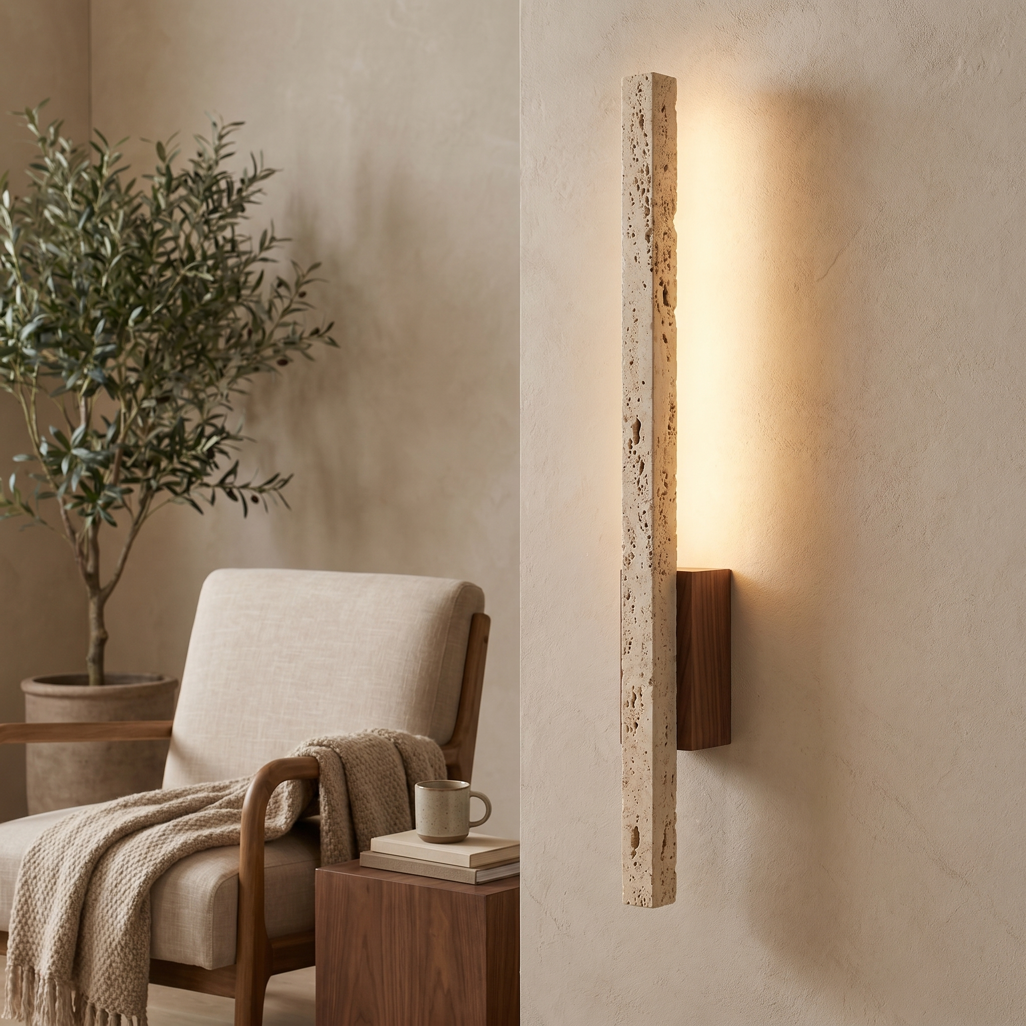 Elowen Slim Travertine Wall Lamp
