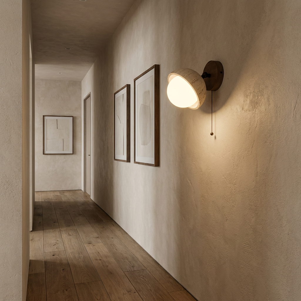 Naomi Travertine & Wood Wall Lamp