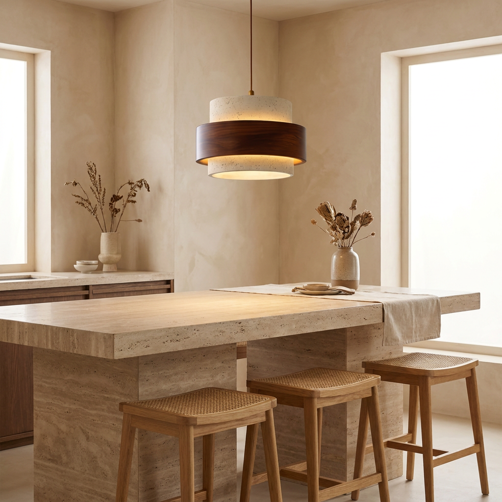 Evara Travertine Wood Pendant Lamp