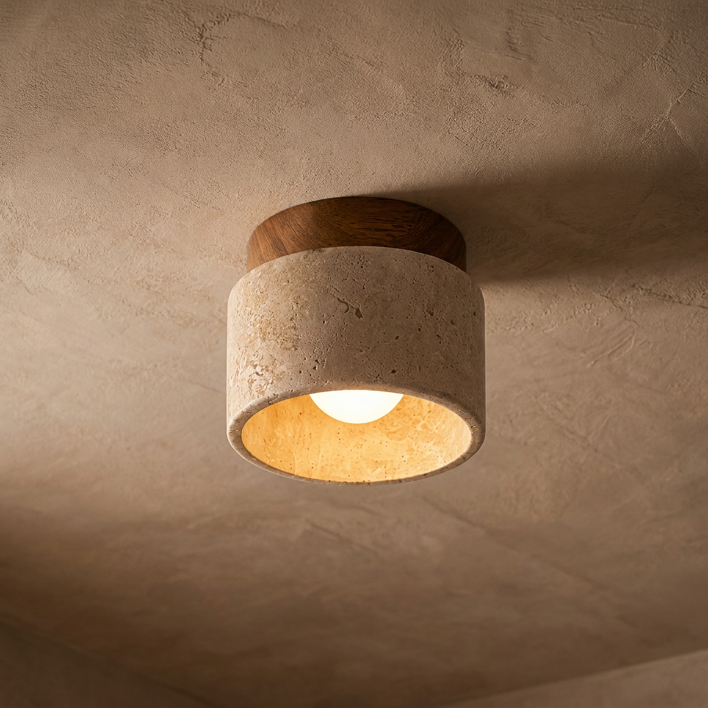 Kaio Scandinavian Travertine Semi Flush Mount Ceiling Light
