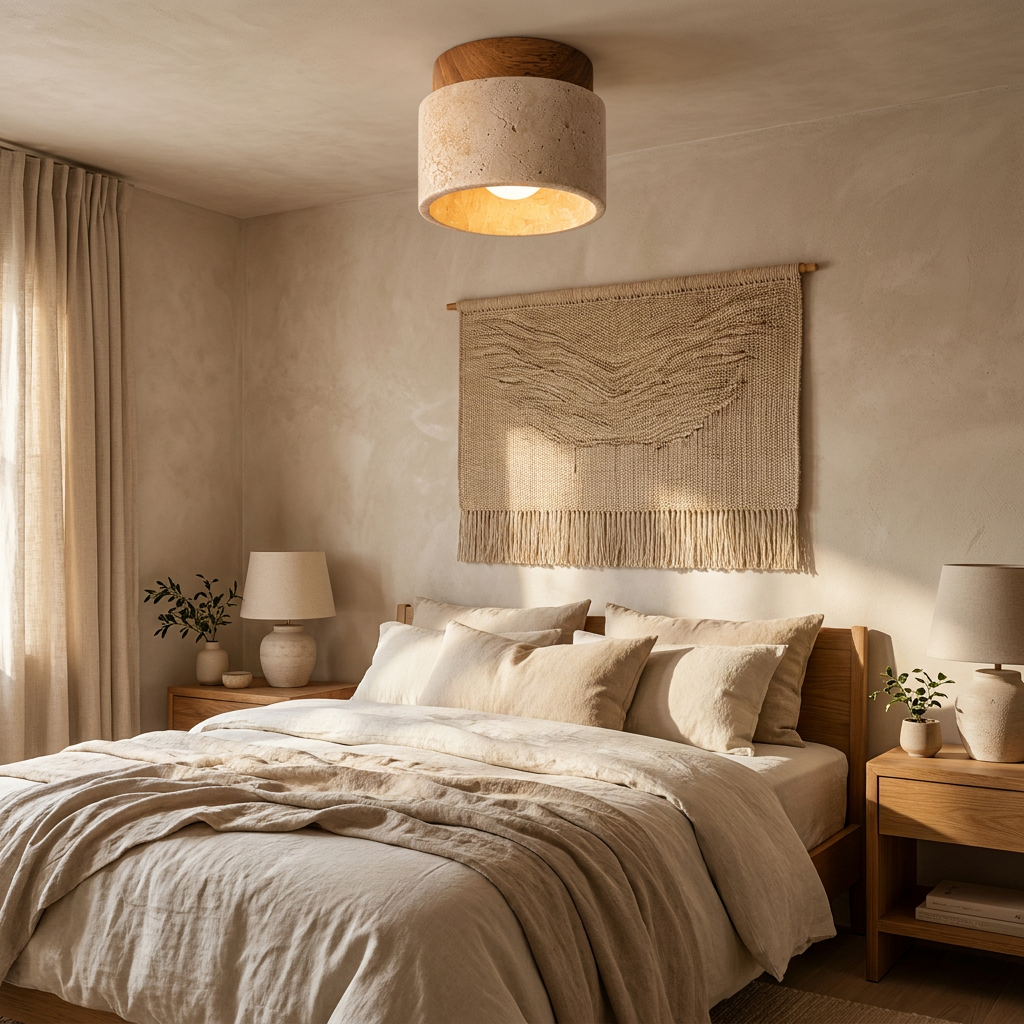 Kaio Scandinavian Travertine Semi Flush Mount Ceiling Light
