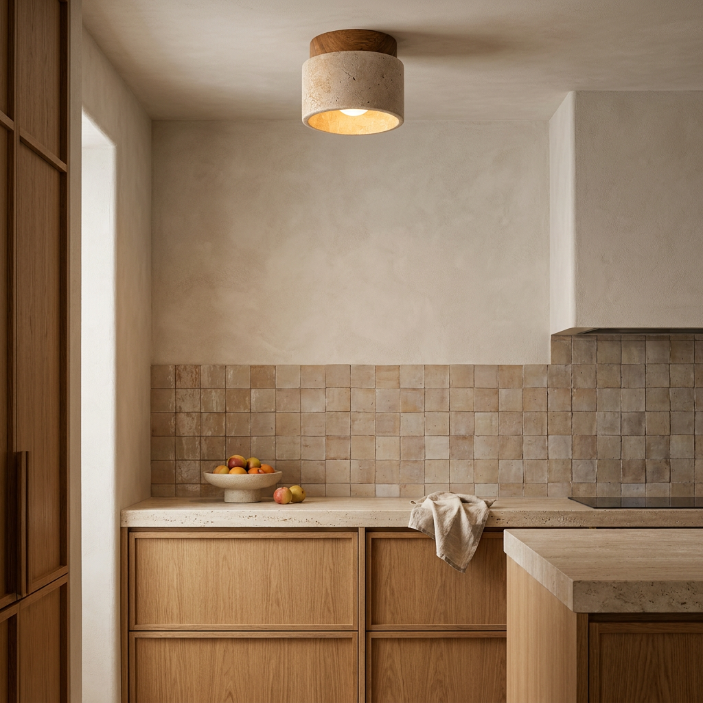 Kaio Scandinavian Travertine Semi Flush Mount Ceiling Light