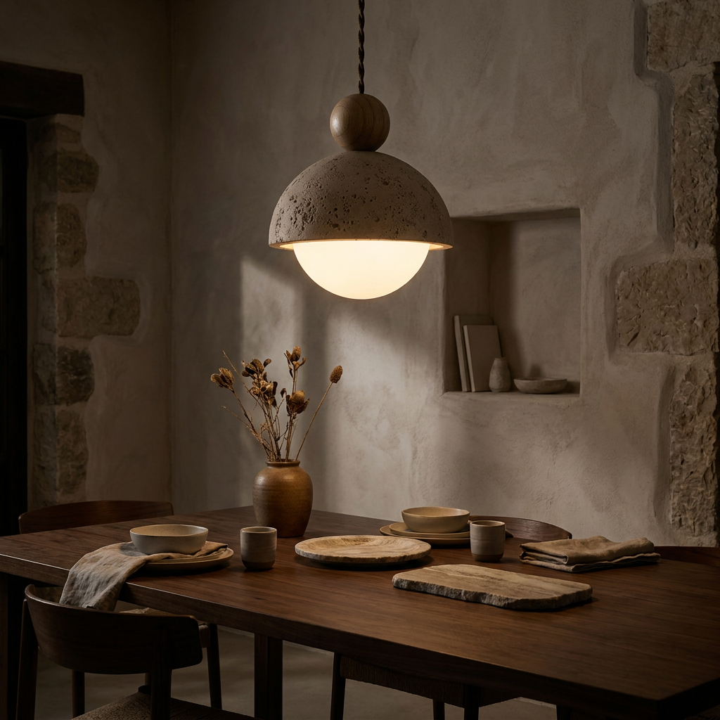 Renji Wabi-Sabi Travertine Dome Pendant Light