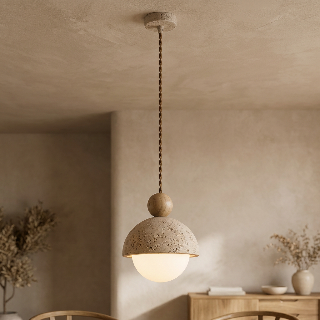 Renji Wabi-Sabi Travertine Dome Pendant Light