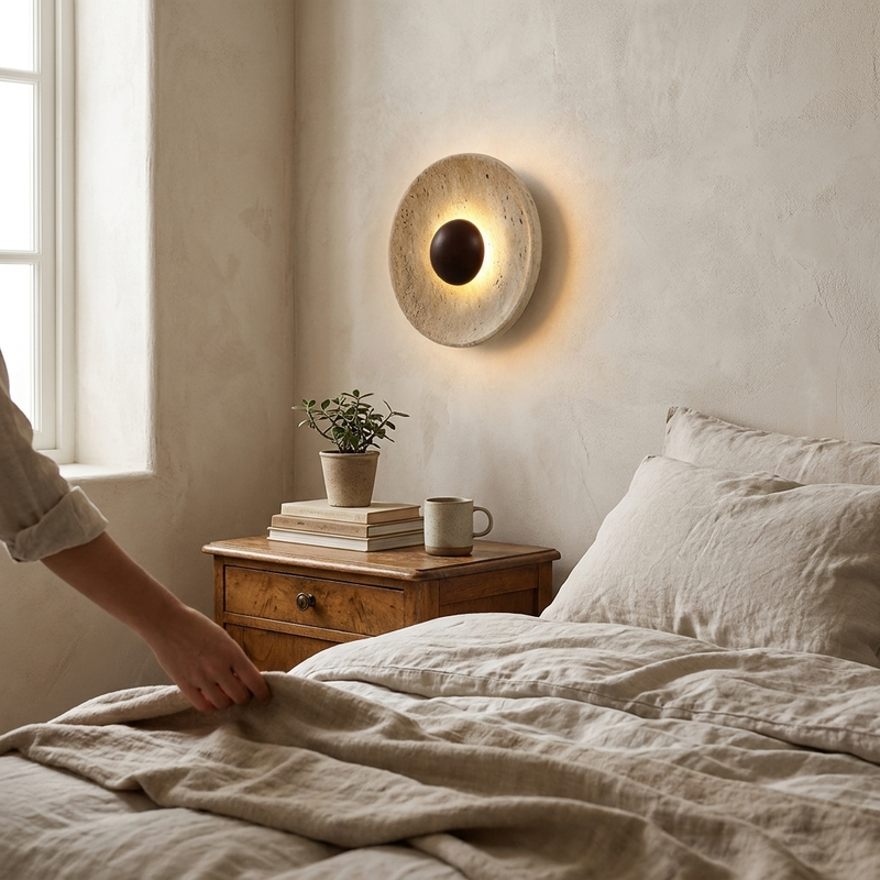 Solene Sun Travertine Wall Lamp lifestyle
