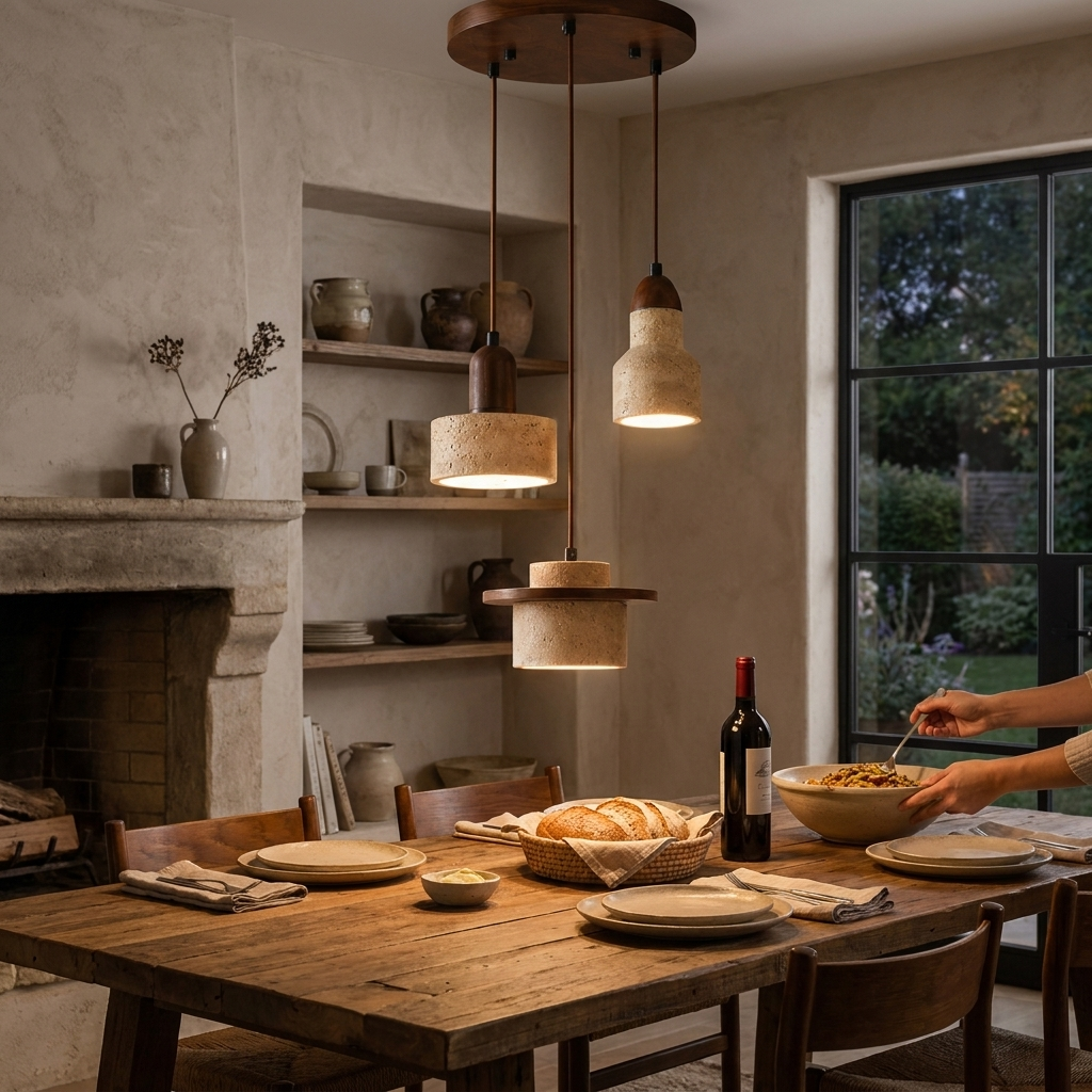 Selora Multi-Light Travertine Pendant Set lifestyle