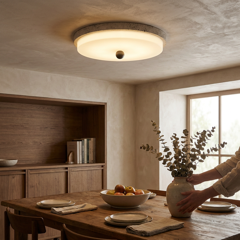 Seraphina Travertine Orb Ceiling Light lifestyle