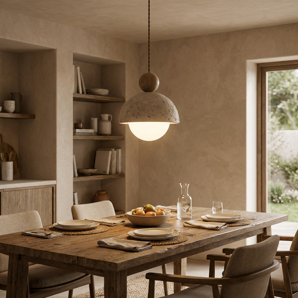 Renji Wabi-Sabi Travertine Dome Pendant Light lifestyle