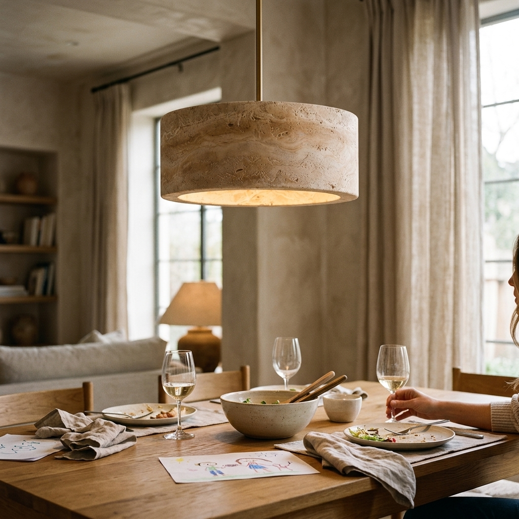 Renzo Travertine Cream Pendant Light lifestyle