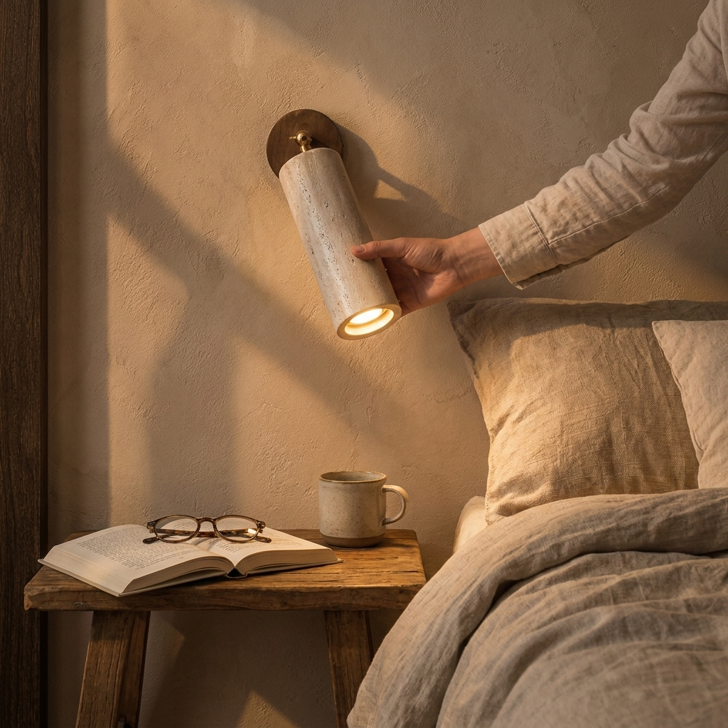 Isla Adjustable Travertine Wall Sconce lifestyle