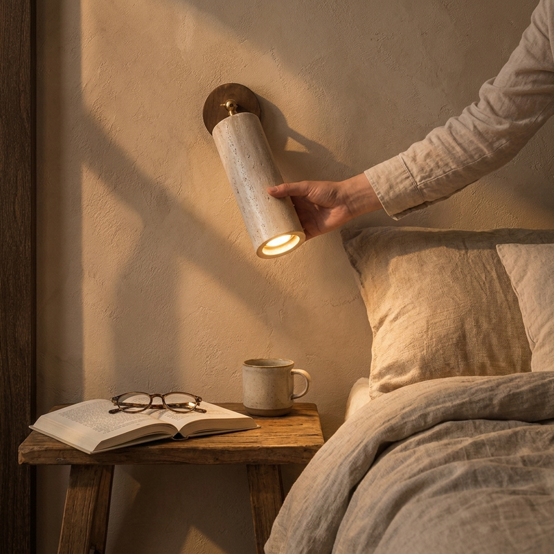 Isla Adjustable Travertine Wall Sconce lifestyle