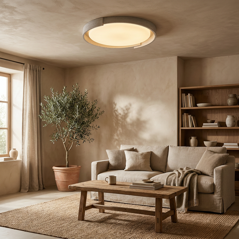 Selene Round Travertine Ceiling Light lifestyle