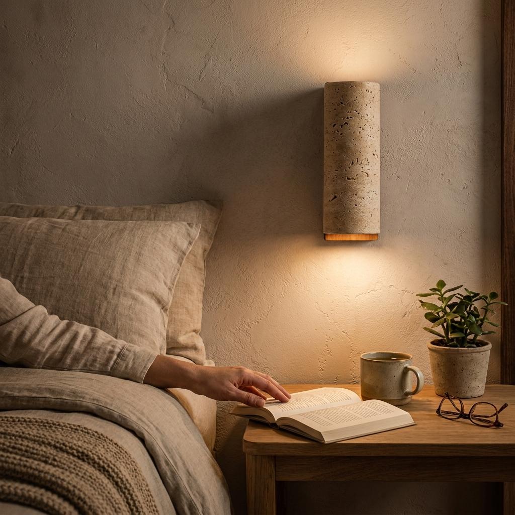 Liora Natural Travertine Wall Lamp lifestyle
