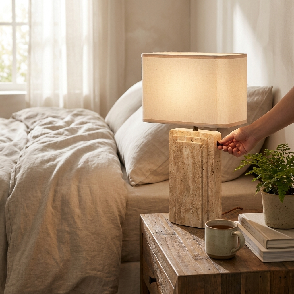 Elira Travertine Table Lamp lifestyle