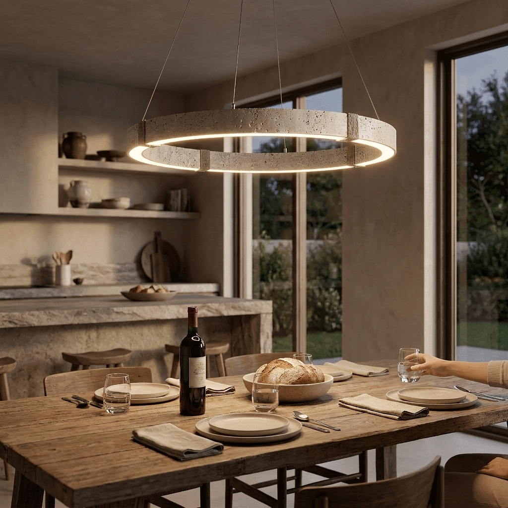 Keiro Travertine Ring Chandelier lifestyle