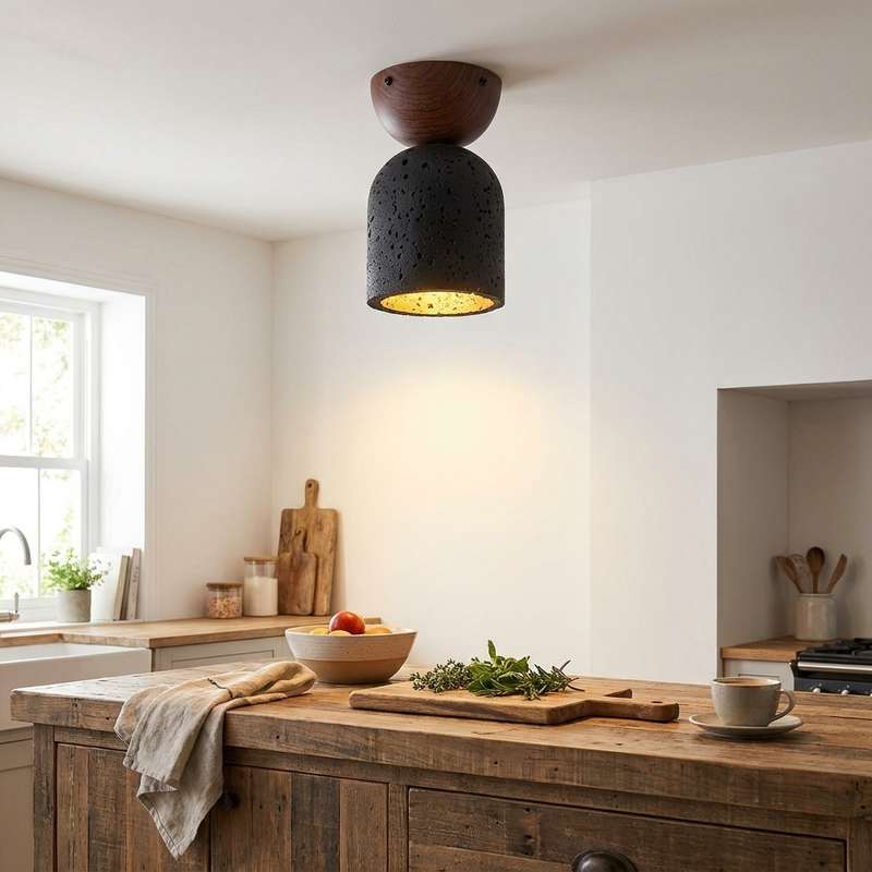 Vela Travertine Ceiling Light lifestyle