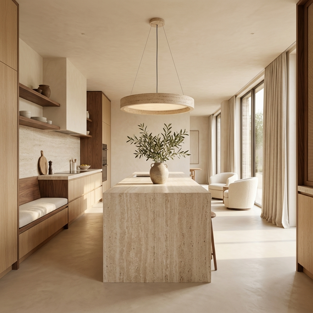 Yumi Travertine Circle Pendant Light