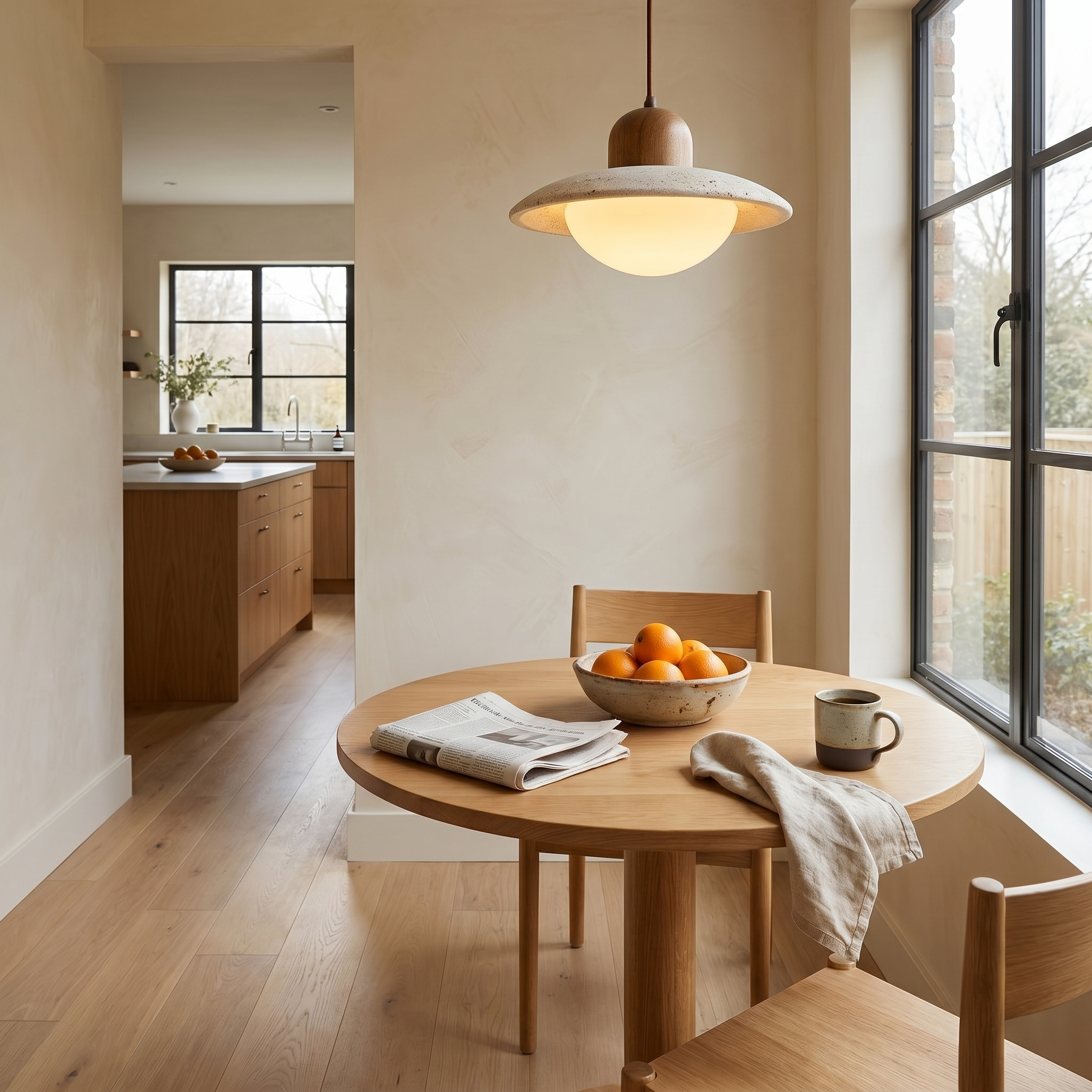 Yumi Travertine & Wood Pendant Light