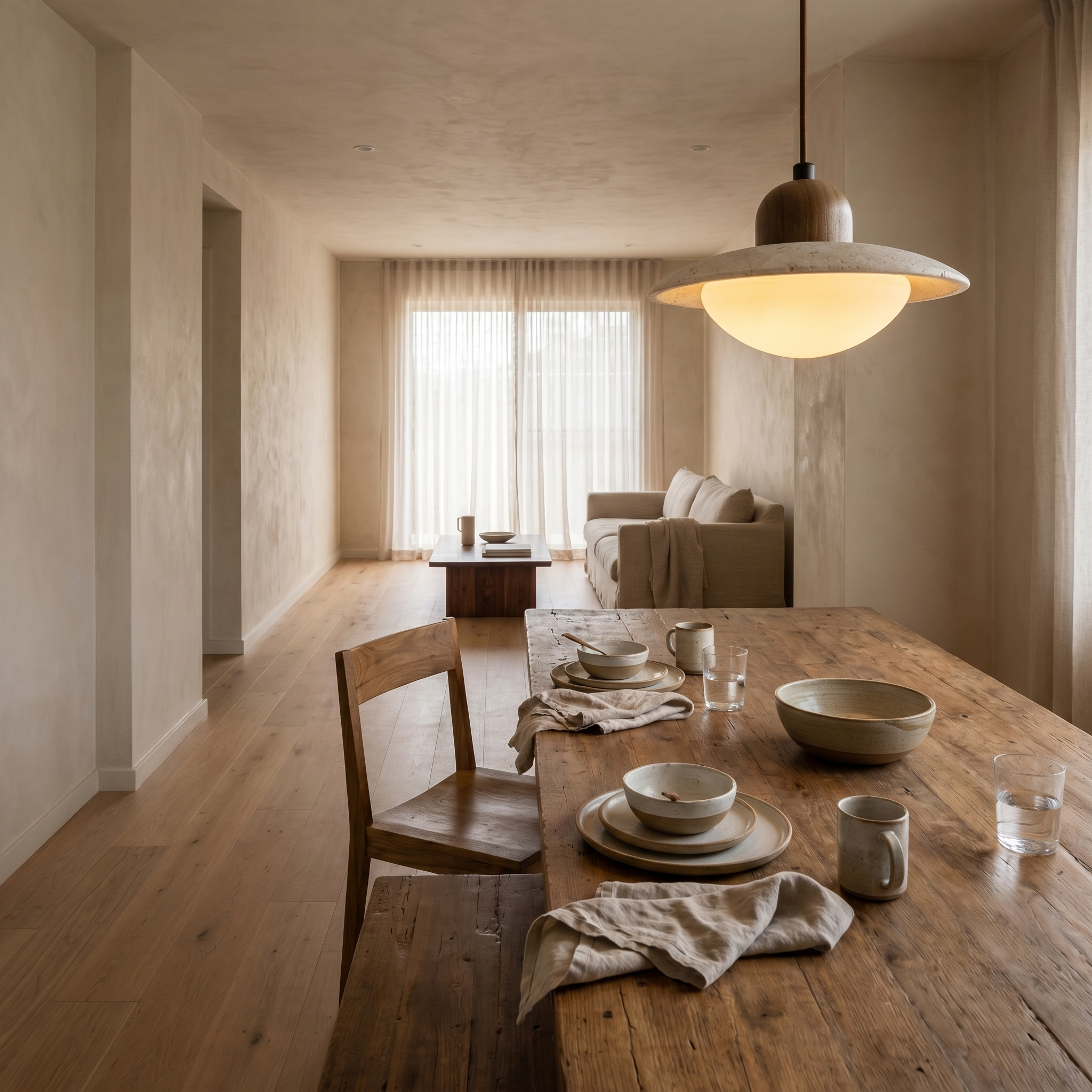 Yumi Travertine & Wood Pendant Light