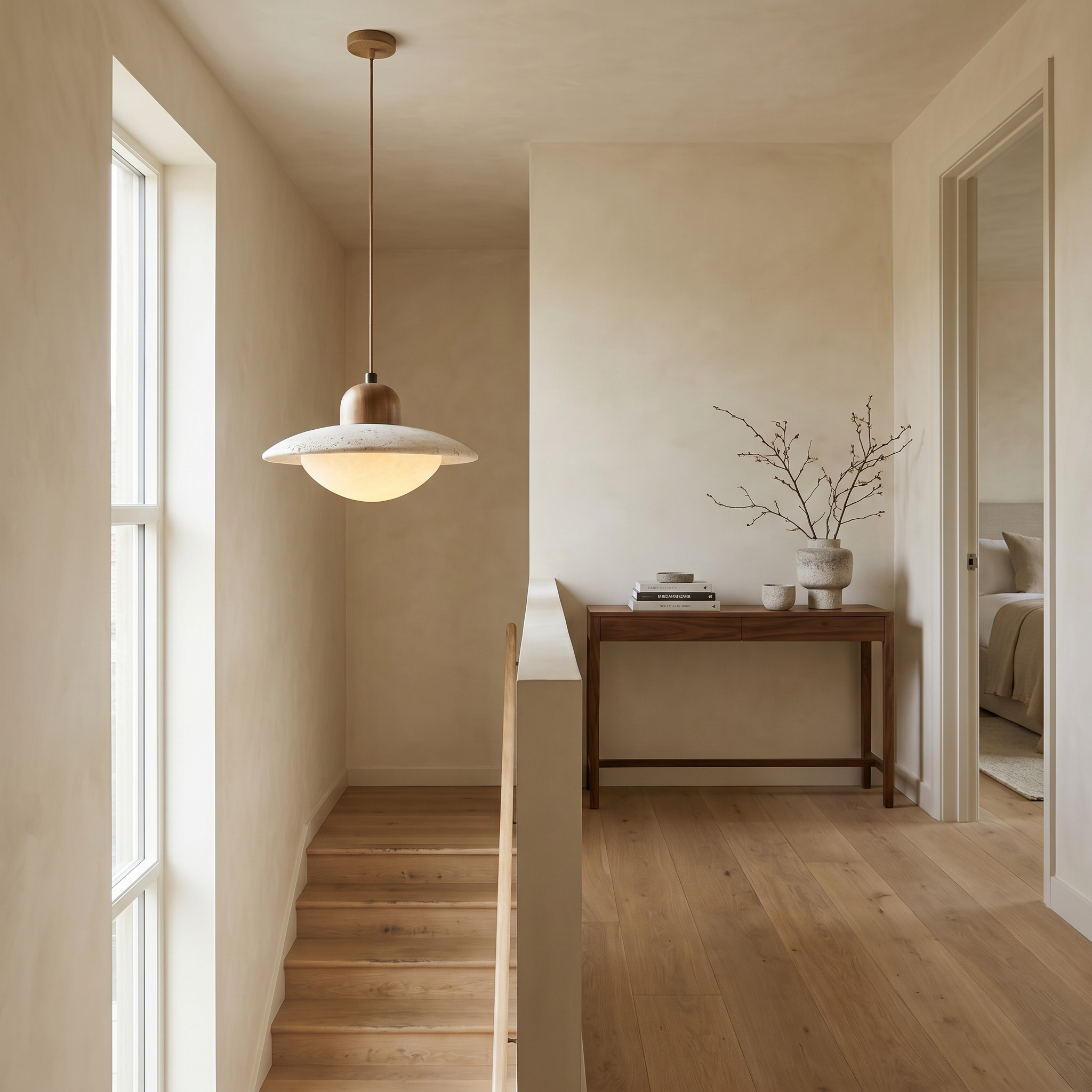 Yumi Travertine & Wood Pendant Light