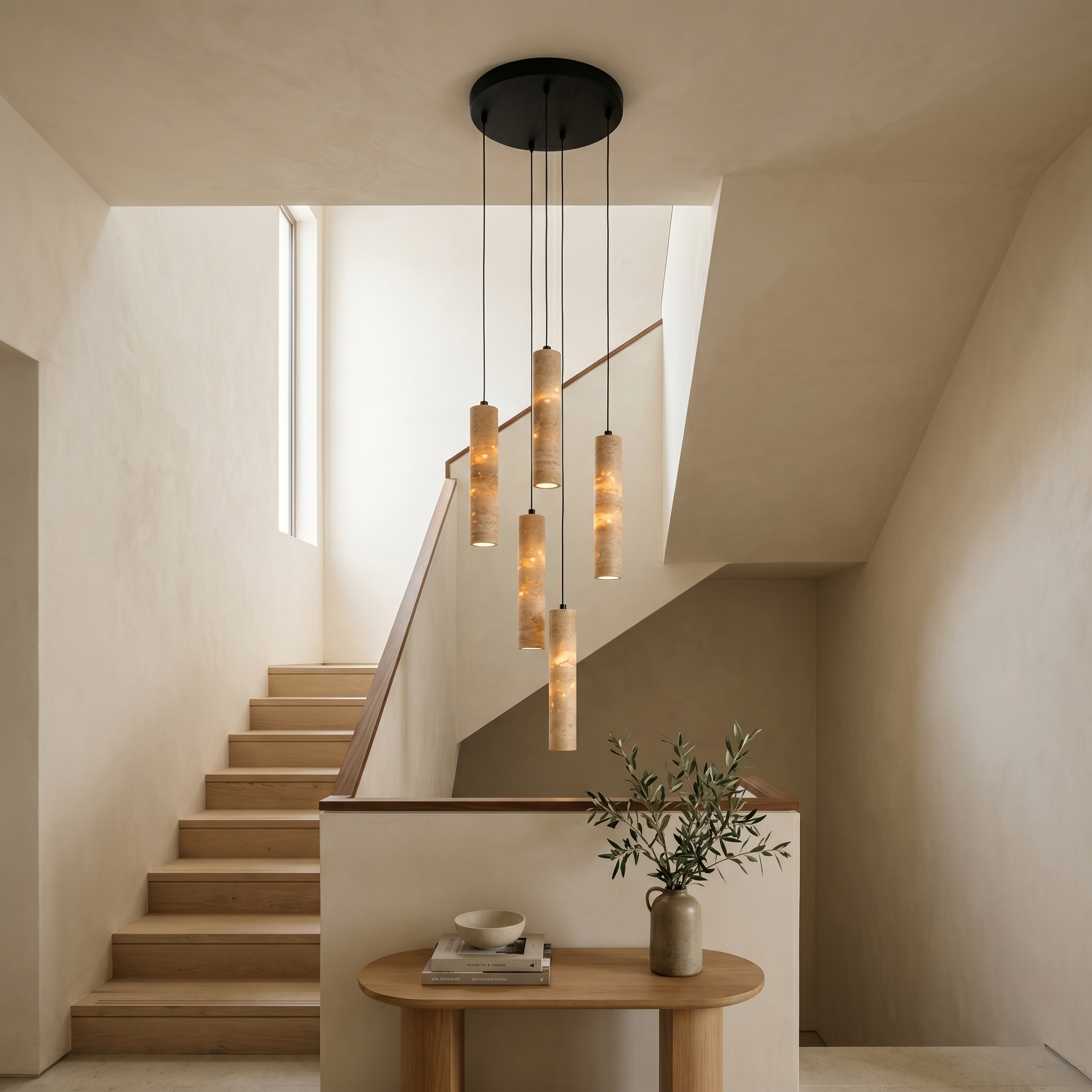 Yomi Travertine Cylinder Pendant Light