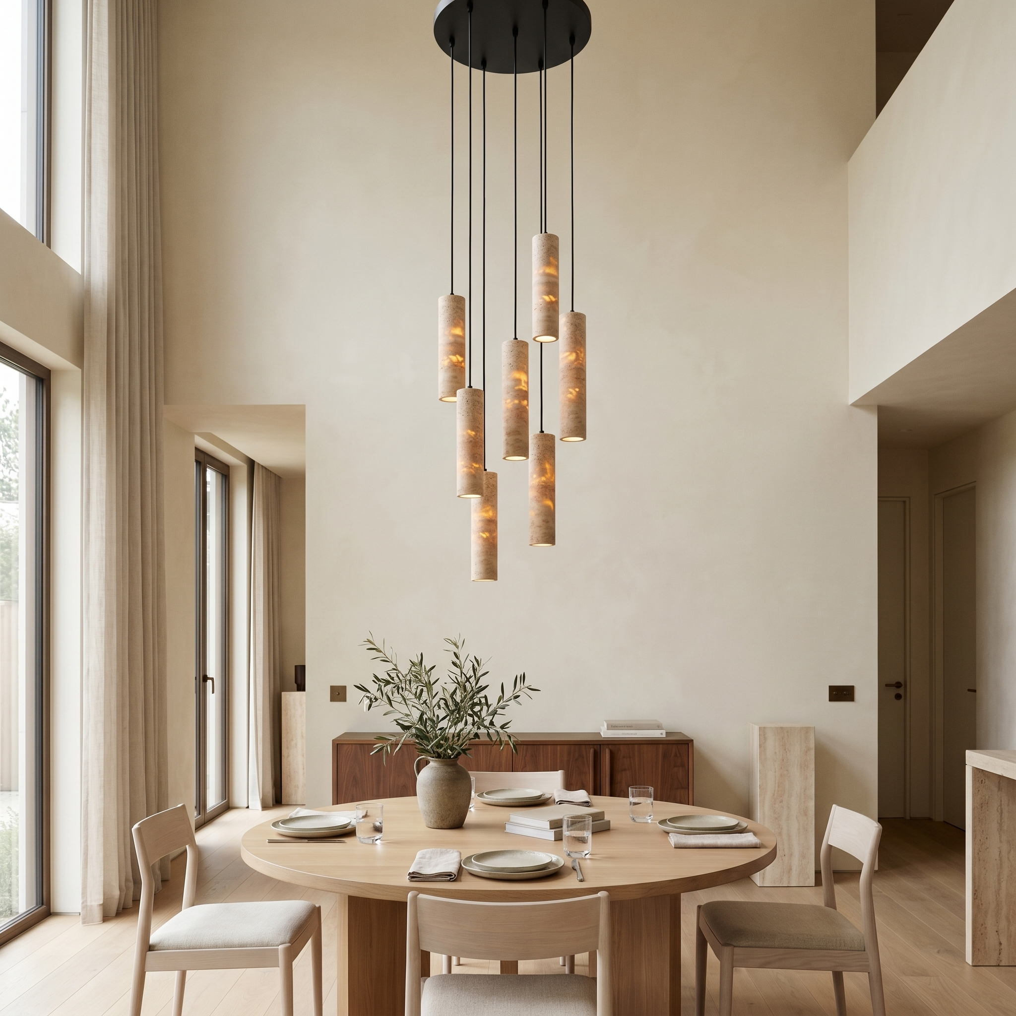 Yomi Travertine Cylinder Pendant Light