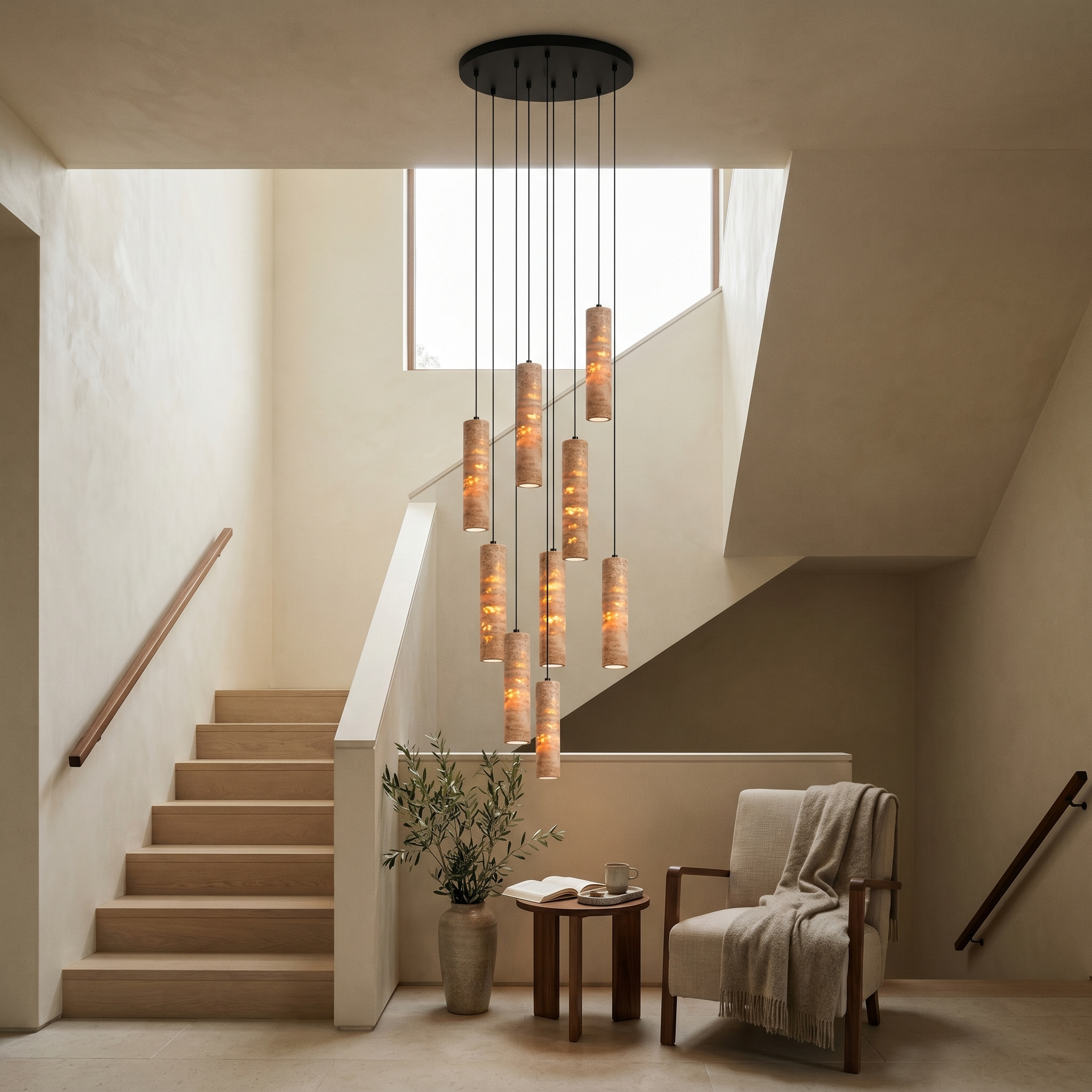 Yomi Travertine Cylinder Pendant Light