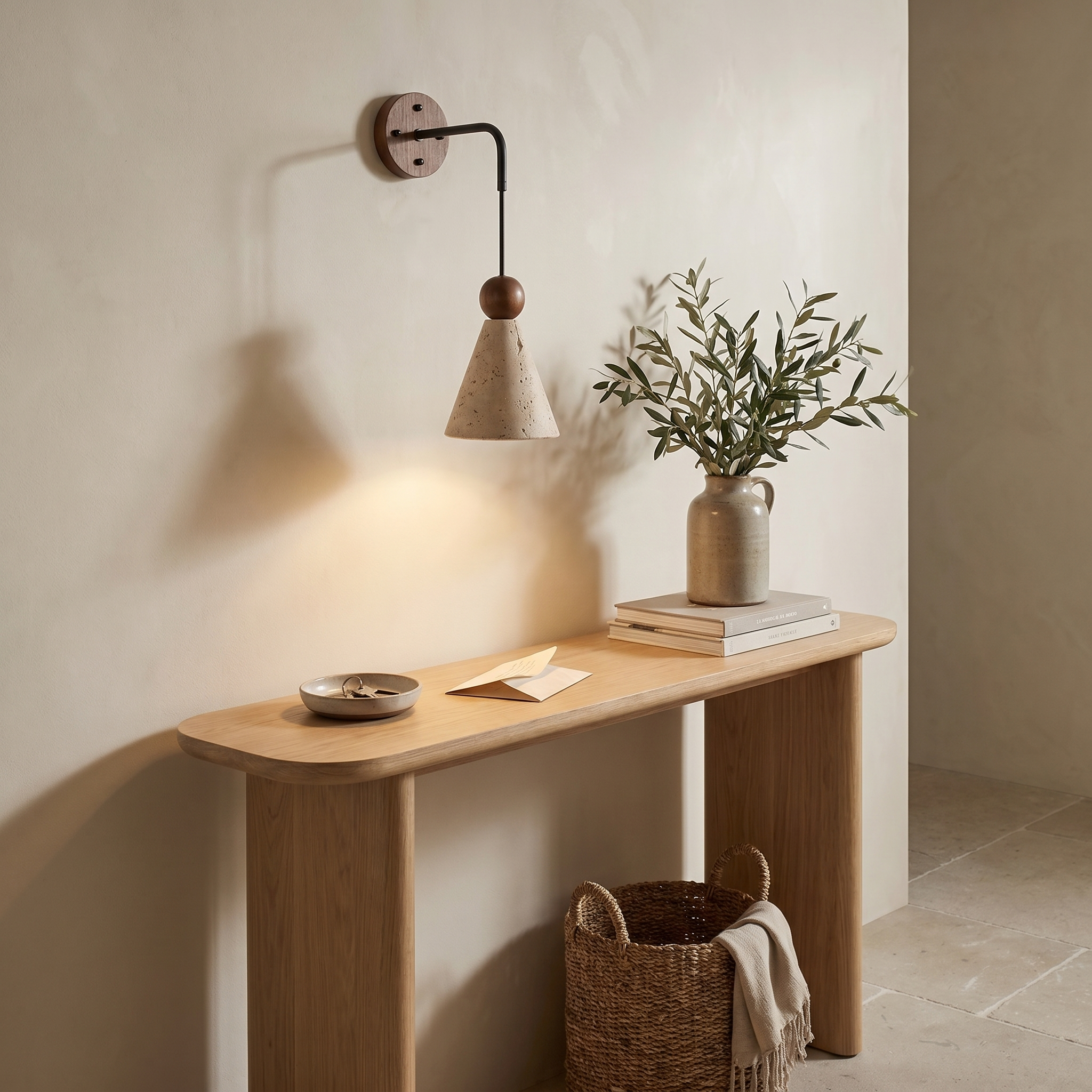 Yume Travertine Wood Bead Wall Light