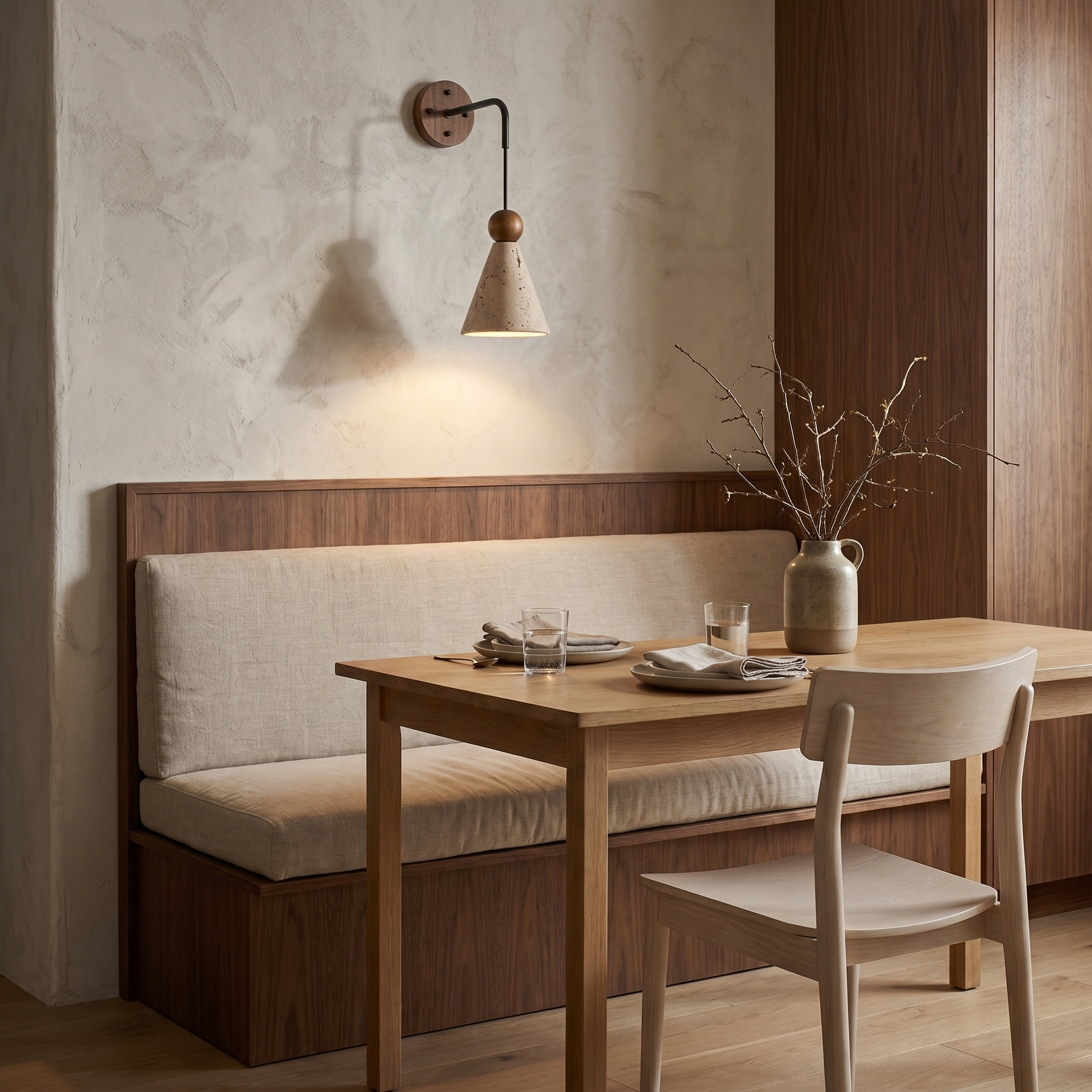 Yume Travertine Wood Bead Wall Light