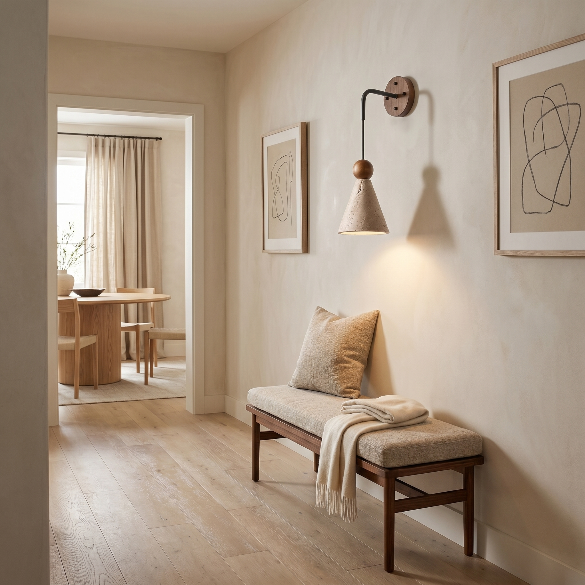 Yume Travertine Wood Bead Wall Light