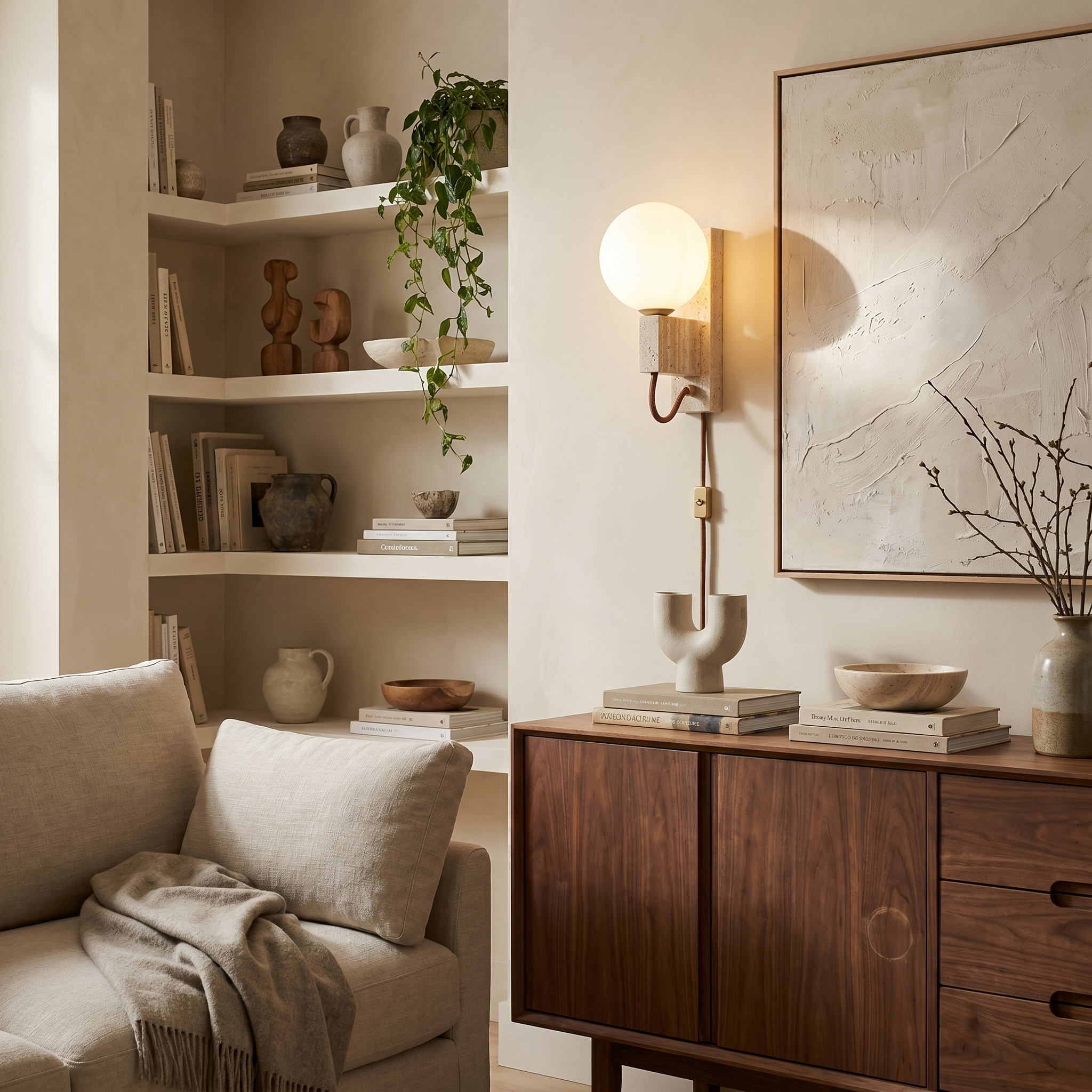 Hana Travertine Globe Wall Light