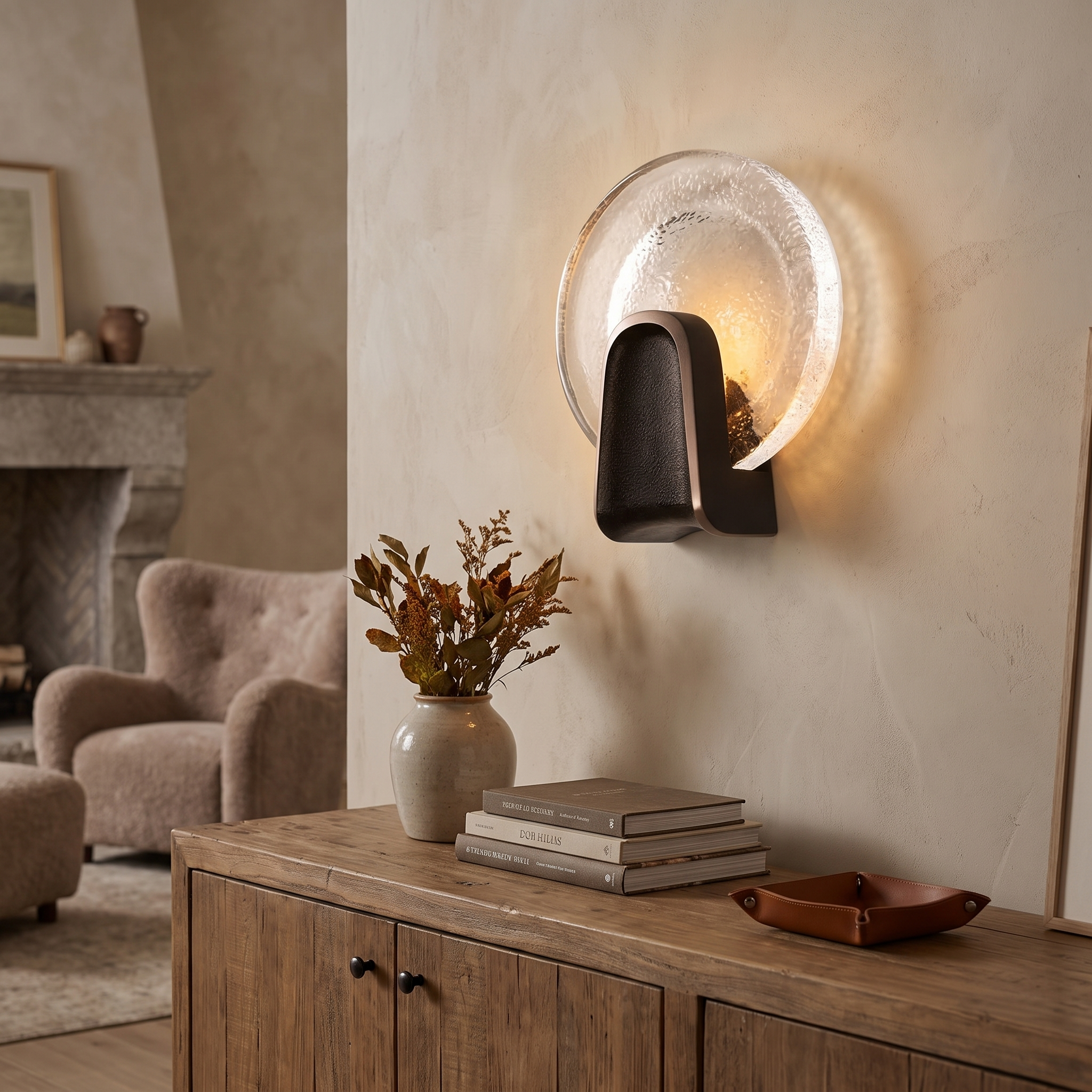 Rippled Glass Round Black-Clear lifestyle