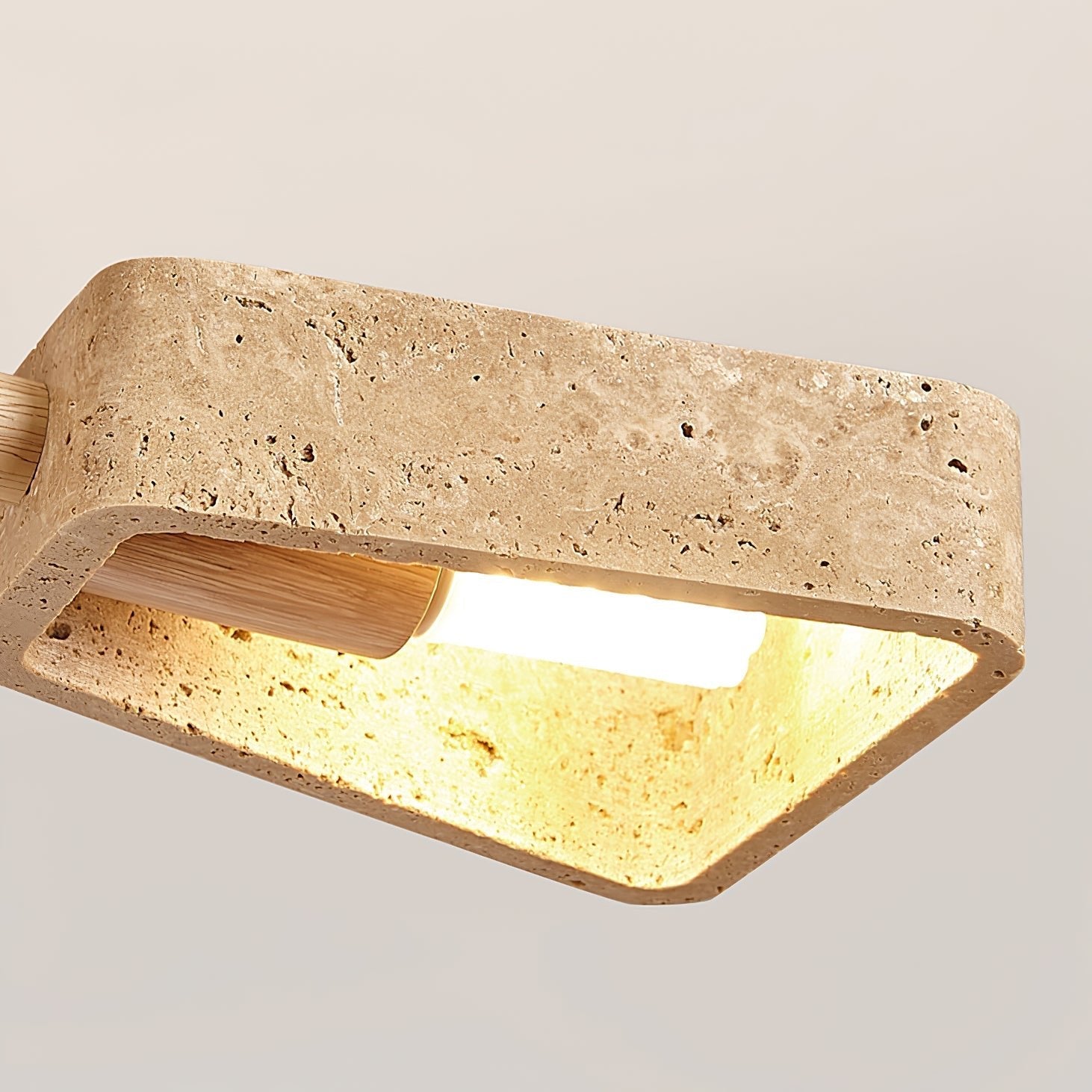 Tomoe Travertine Wood Chandelier 4-head walnut finish in a modern Wabi-Sabi dining space