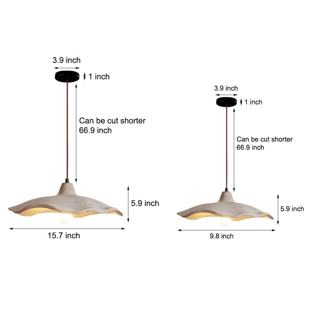 Aureon sculptural cement pendant light, 9.8-inch diameter, shown above a bedside table